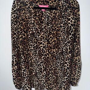 Lilly Pulitzer Leopard Print V-Neck Women's Top - Brown/Black